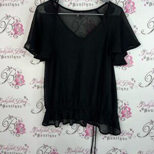 Guess tshirt tee ruffle details Black Sheer Blouse with Ruffle Hem